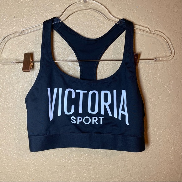 TWO Victoria Sport Spellout Graphic The Player Sports BRA Black White SZ M - Picture 2 of 7